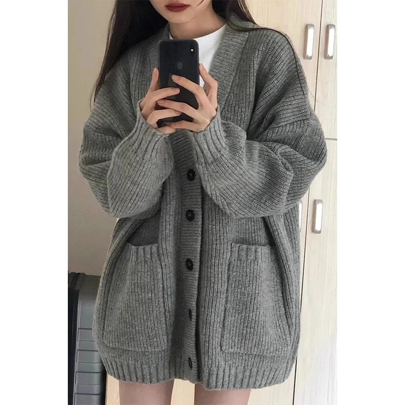 灰色针织开衫毛衣外套宽松早秋2024新款女装春秋季穿搭休闲慵懒风