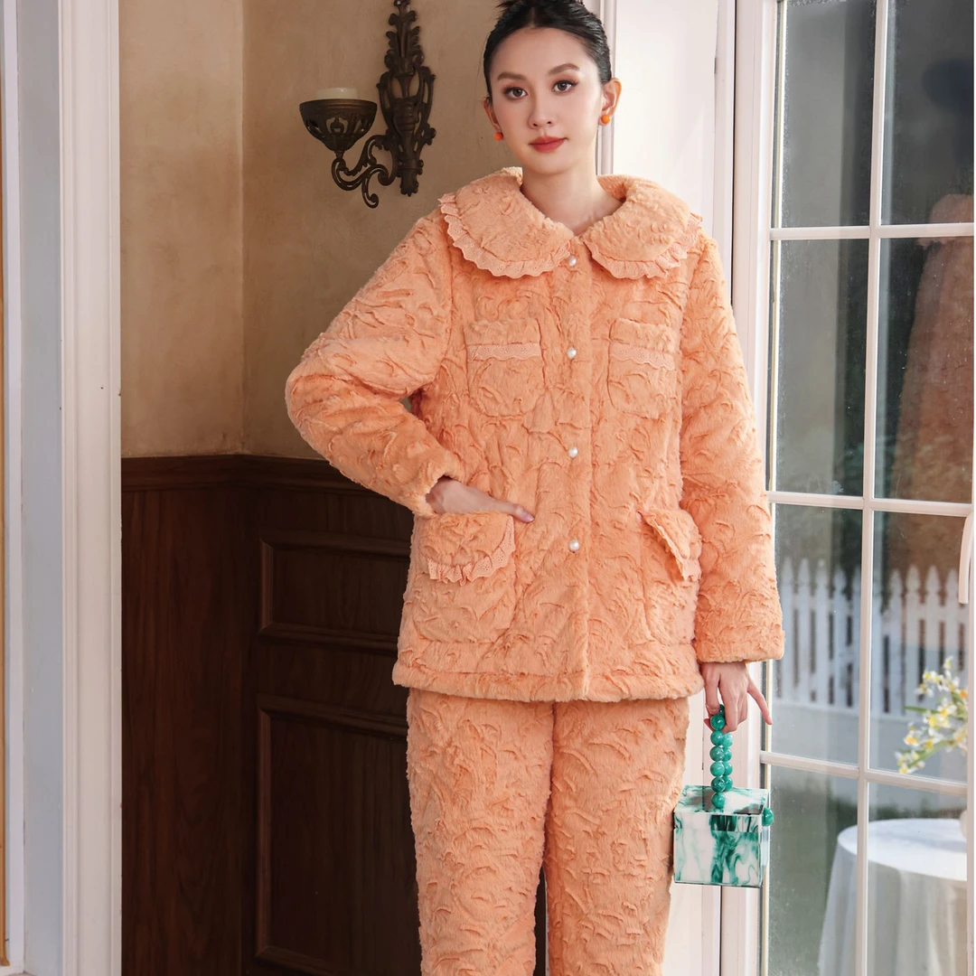 ALEX S.YU艾黎克斯原创品牌轻奢家居服女士保暖睡衣套装