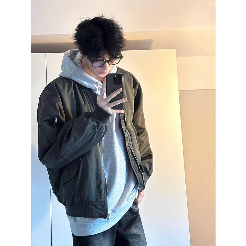 军绿色ma1飞行员夹克外套男春秋款高级感潮牌美式高街工装棒球服