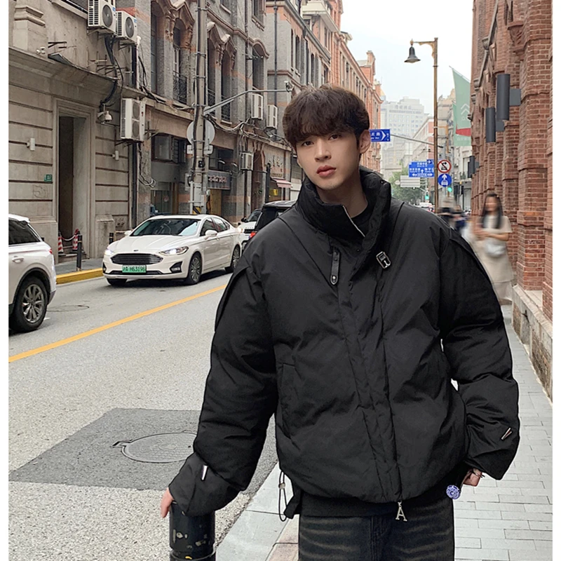 纯黑色短款立领棉服男2023冬季新款加厚保暖面包服棉衣高级感外套