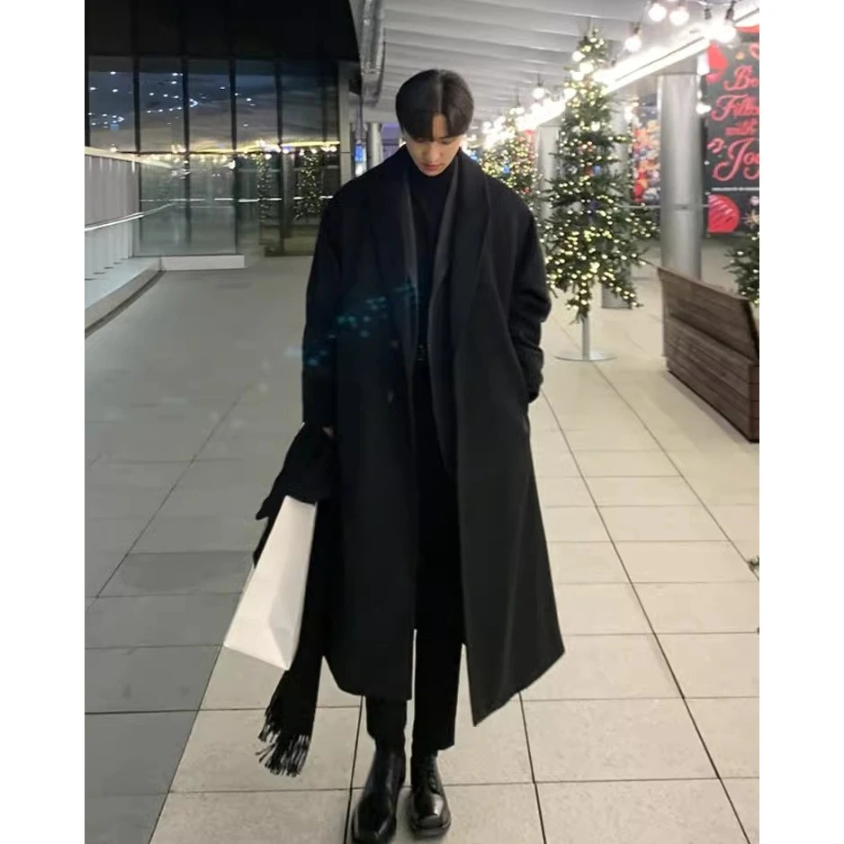 秋冬季毛呢大衣男加厚风衣中长款过膝韩版非双面羊绒呢子外套潮流