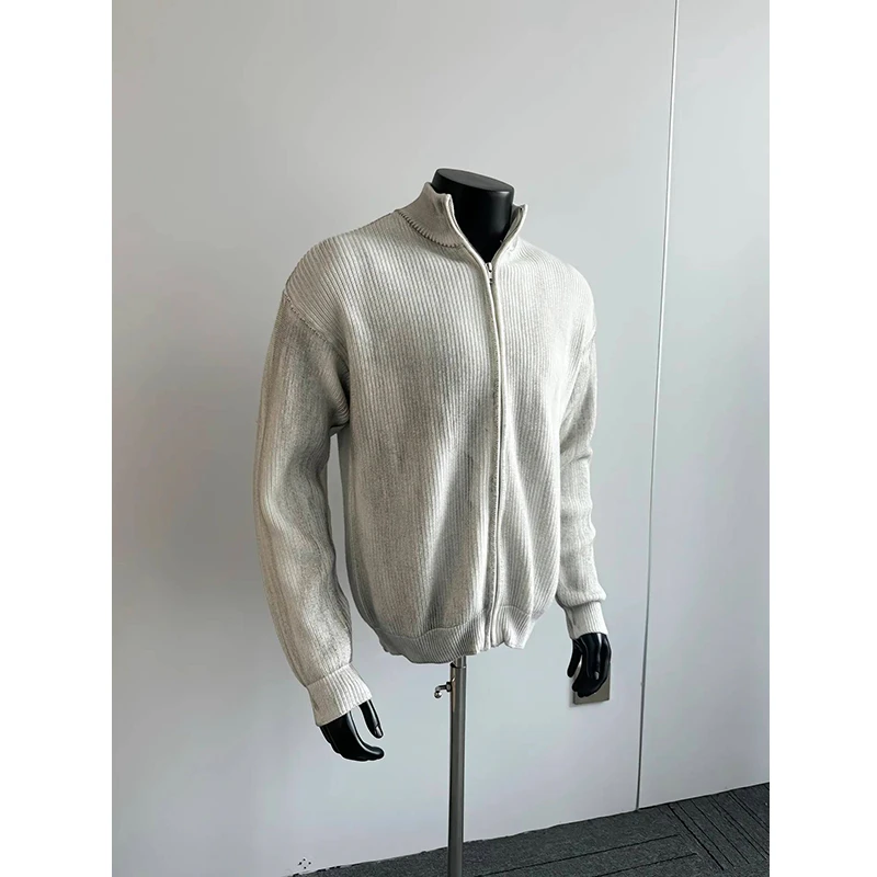 灰色cleanfit拉链毛衣开衫外套男高级感韩系慵懒风情侣休闲针织衫