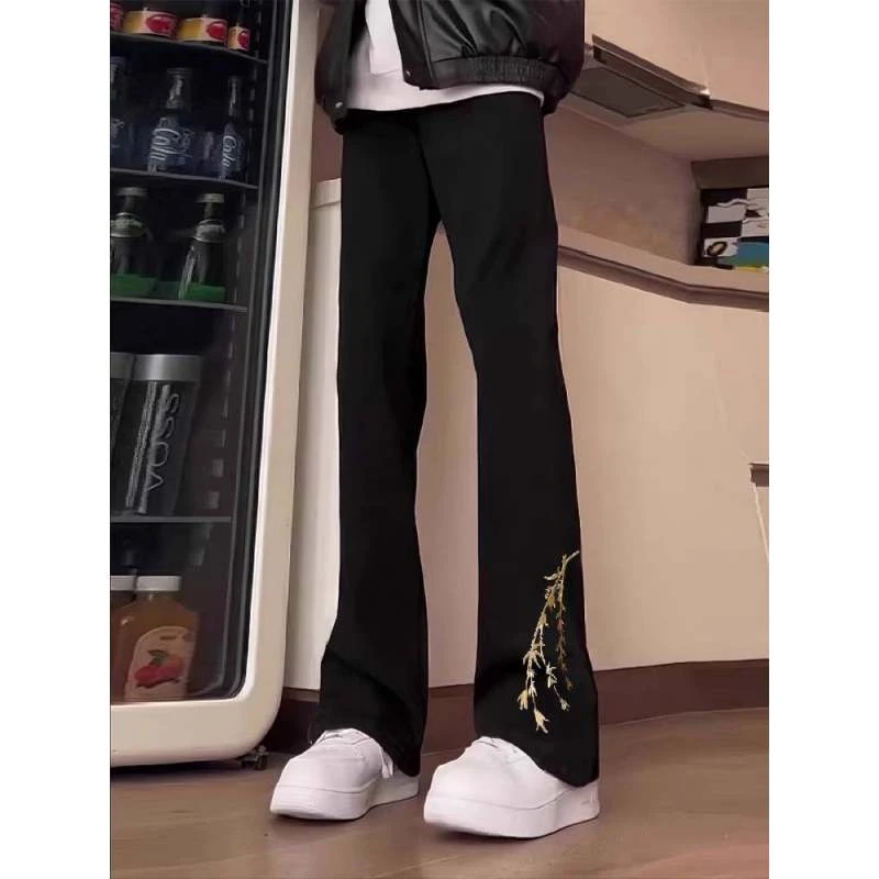 新中式裤子男夏季薄款轻国风竹子刺绣冰丝西裤垂坠感高级感西装裤