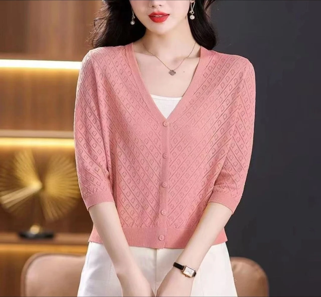 919夏季新款冰丝针织上衣开衫薄外套女空调衫防晒衣外套妈妈女士