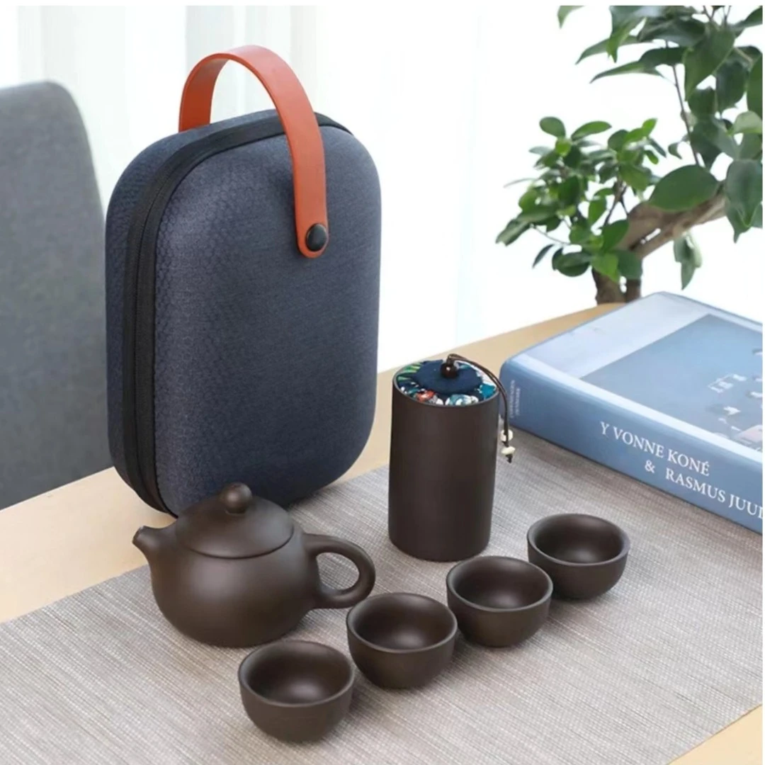 旅行茶具套装便携包户外快客紫砂陶瓷泡茶杯一壶四杯茶水分离杯