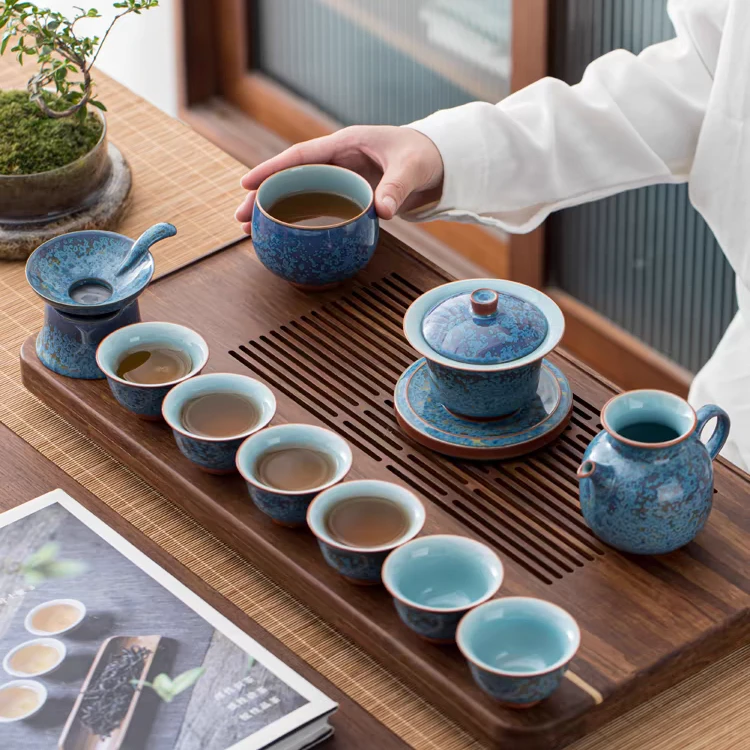 浮翠蓝玉高档复古功夫茶具轻奢家用简约中式茶道礼盒装名师手作