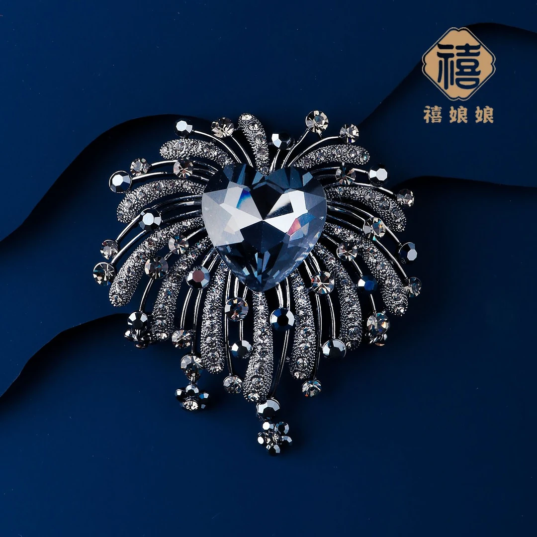 铜合金仿水晶胸针 禧娘娘经典百搭胸针-大烟花蓝S1836精致优雅