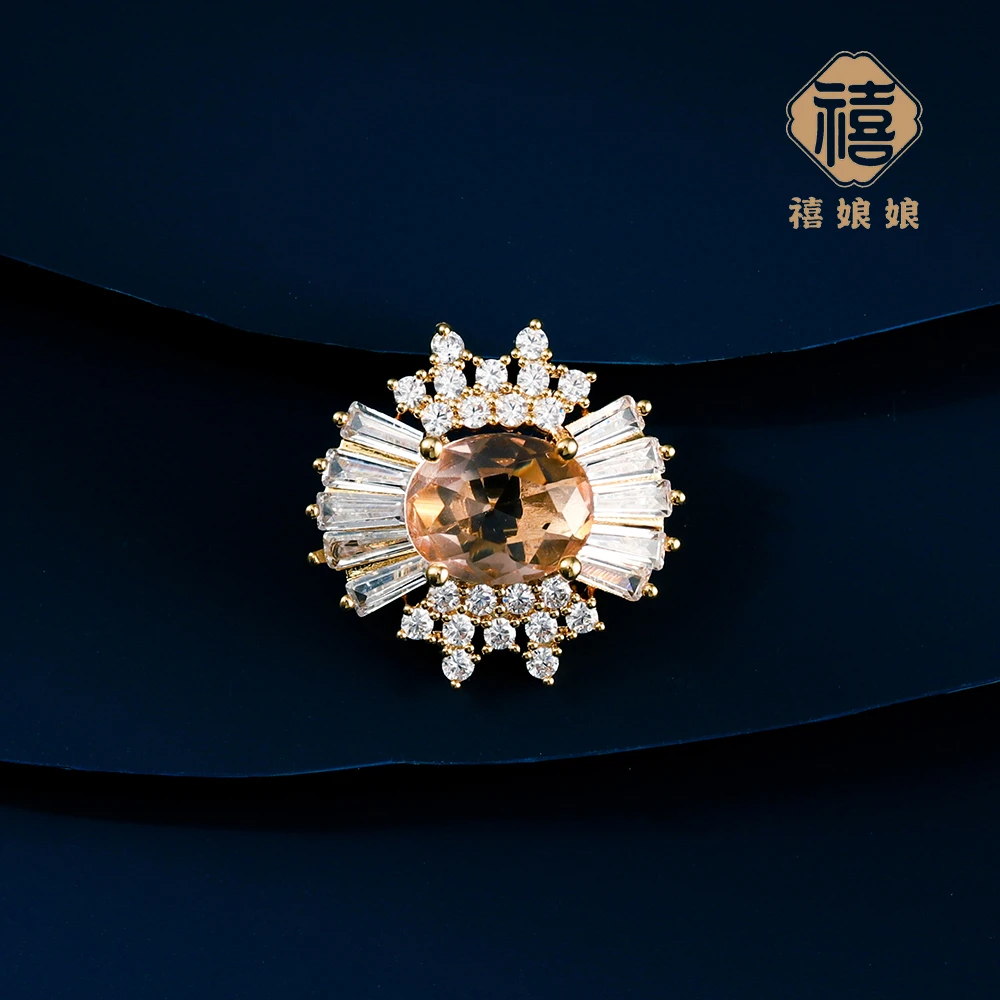 铜合金仿水晶胸针  简约时尚领针防走光扣胸针-小富婆香槟S1085