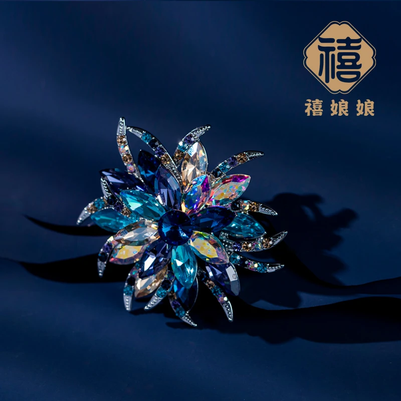 铜合金仿水晶胸针 禧娘娘时尚小香风轻奢胸针-繁星蓝S1865