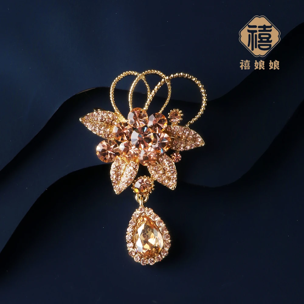 铜合金仿水晶胸针 禧娘娘经典时尚轻奢高档胸针-小花篮金S1527