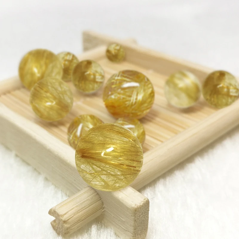 金丝发晶单珠水晶手工散珠手链diy配饰时尚饰品珠子精美黄色发晶