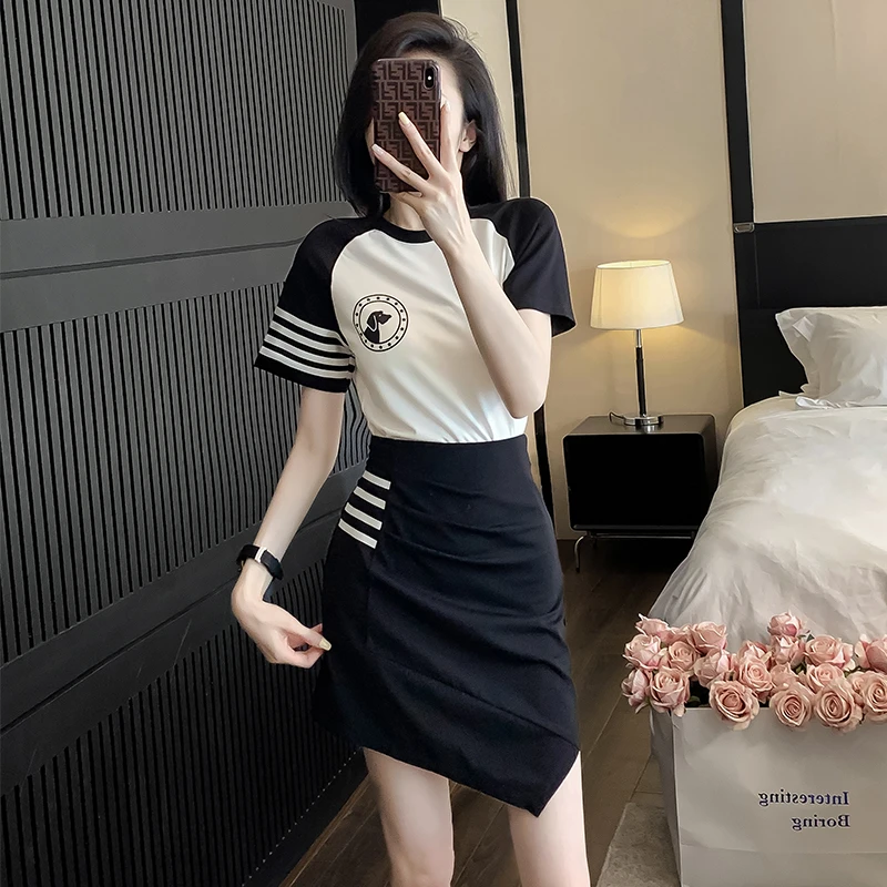 休闲运动套装女夏季时尚洋气时髦不规则半身裙子两件套裙装高级感