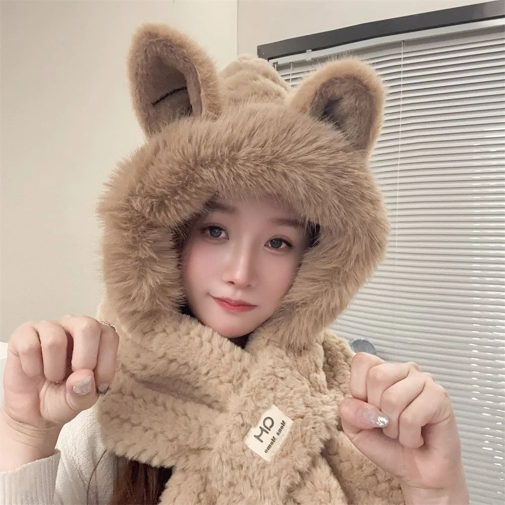 帽子可爱雷锋冬天狐狸耳朵围巾加厚一体毛绒保暖护耳秋冬季学生ol