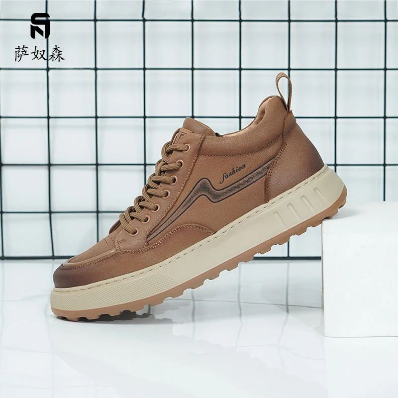 萨奴森男鞋2024秋冬新款牛皮复古时尚板鞋男士休闲厚底工装马丁靴