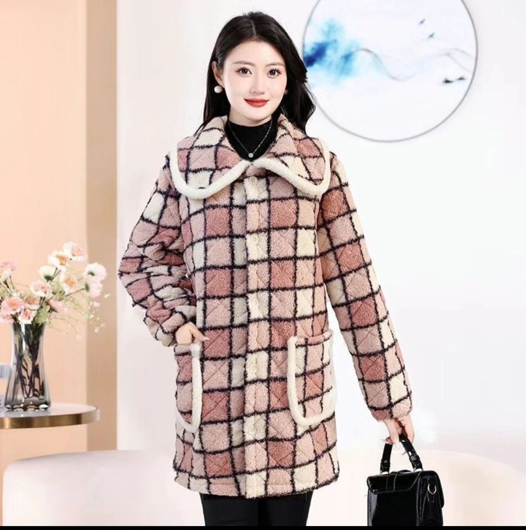 冬季加绒新款加厚保暖棉服泰迪外套罩衣女中长款居家外穿棉衣睡衣