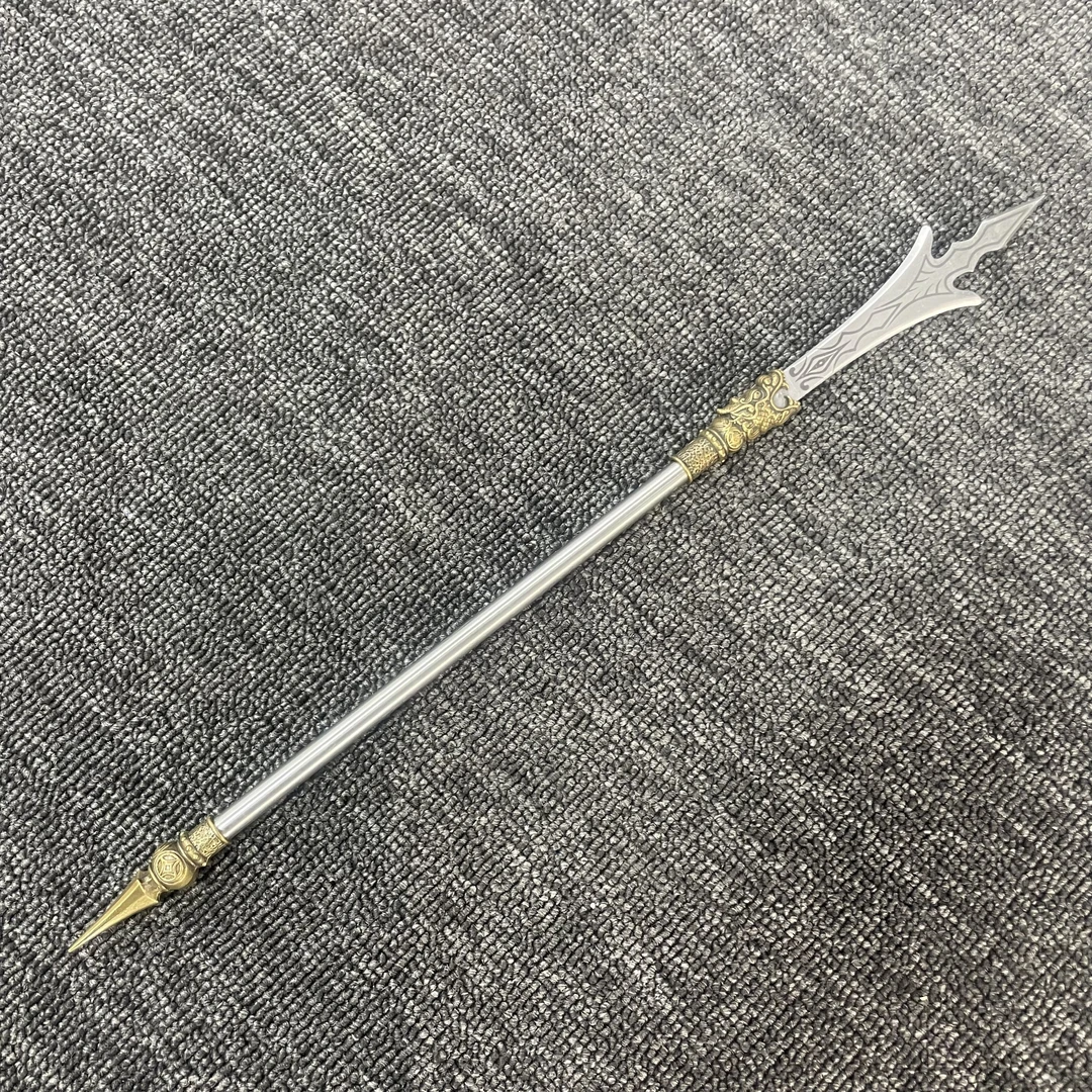 杨戬三尖两刃刀龙泉手工锻打微型兵器摆件实心钢工艺品茶针茶刀