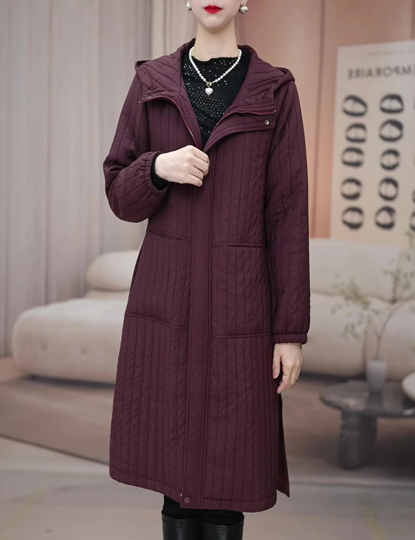 2024冬季新款气质时尚减龄保暖夹棉外套中长款夹棉大衣M-4XLB36