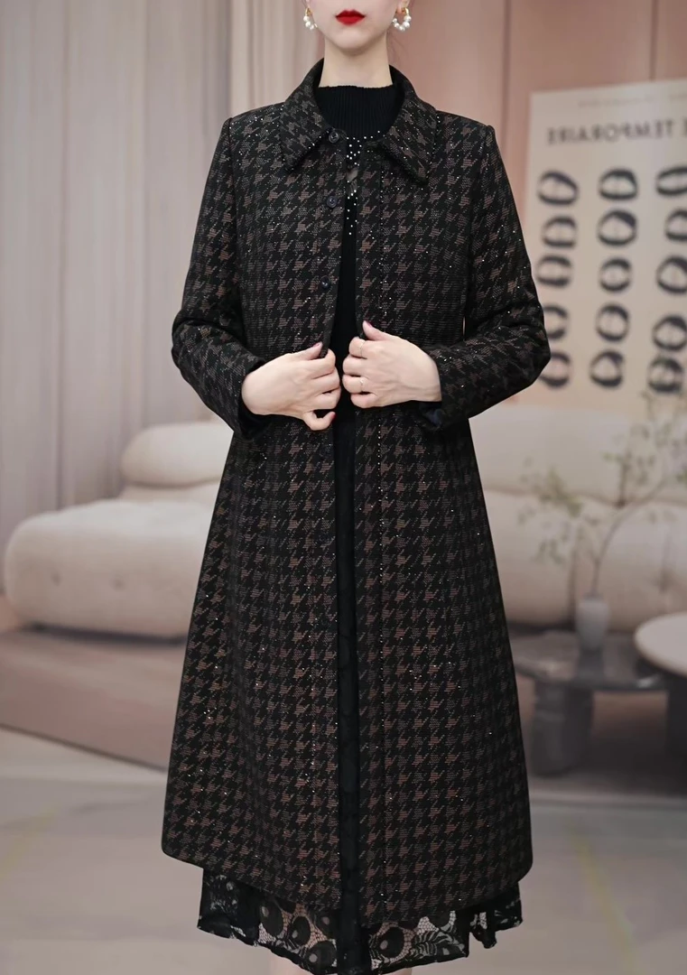 2024新款秋冬季时尚气质翻领大衣百搭夹棉中长款外套B102A