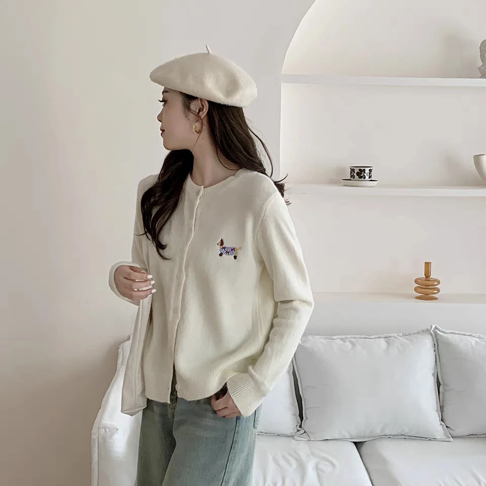 清-玲姐家米白色新款后背图案款针织开衫293205