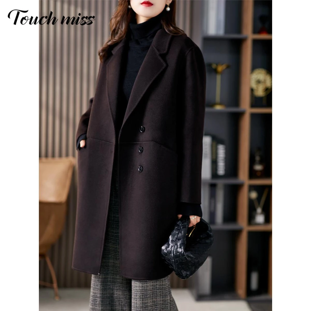 TOUCH MISS洋气西装领双面羊绒大衣女中长款2025年秋冬过膝羊毛