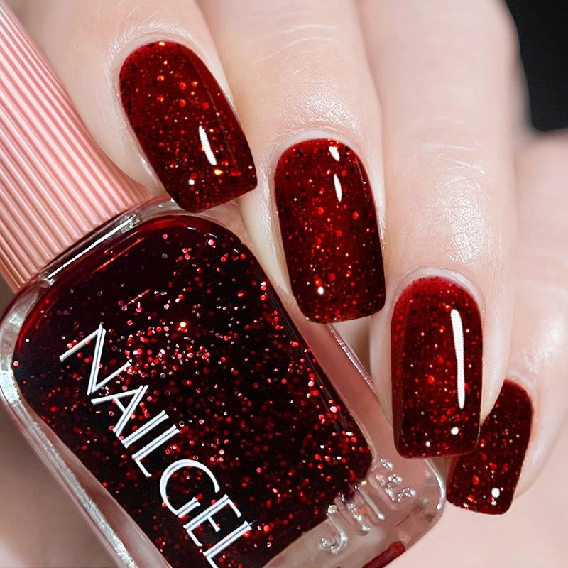 网红爆款闪耀酒红指甲油显白持久免烤不掉色美甲亮闪闪【新疆包邮】