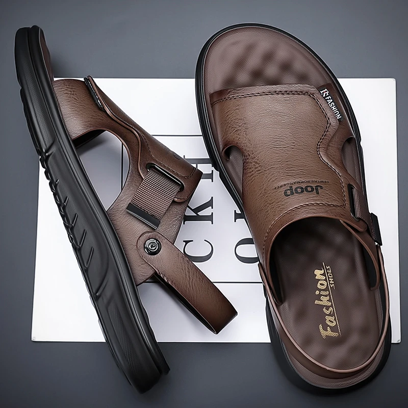 2025夏季新款凉鞋男士防水防滑开车外穿软底厚底休闲两用沙滩鞋