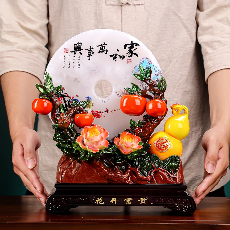 高端天然玉石平安扣客厅装饰办公室书房电视柜摆设玄关高档手工摆