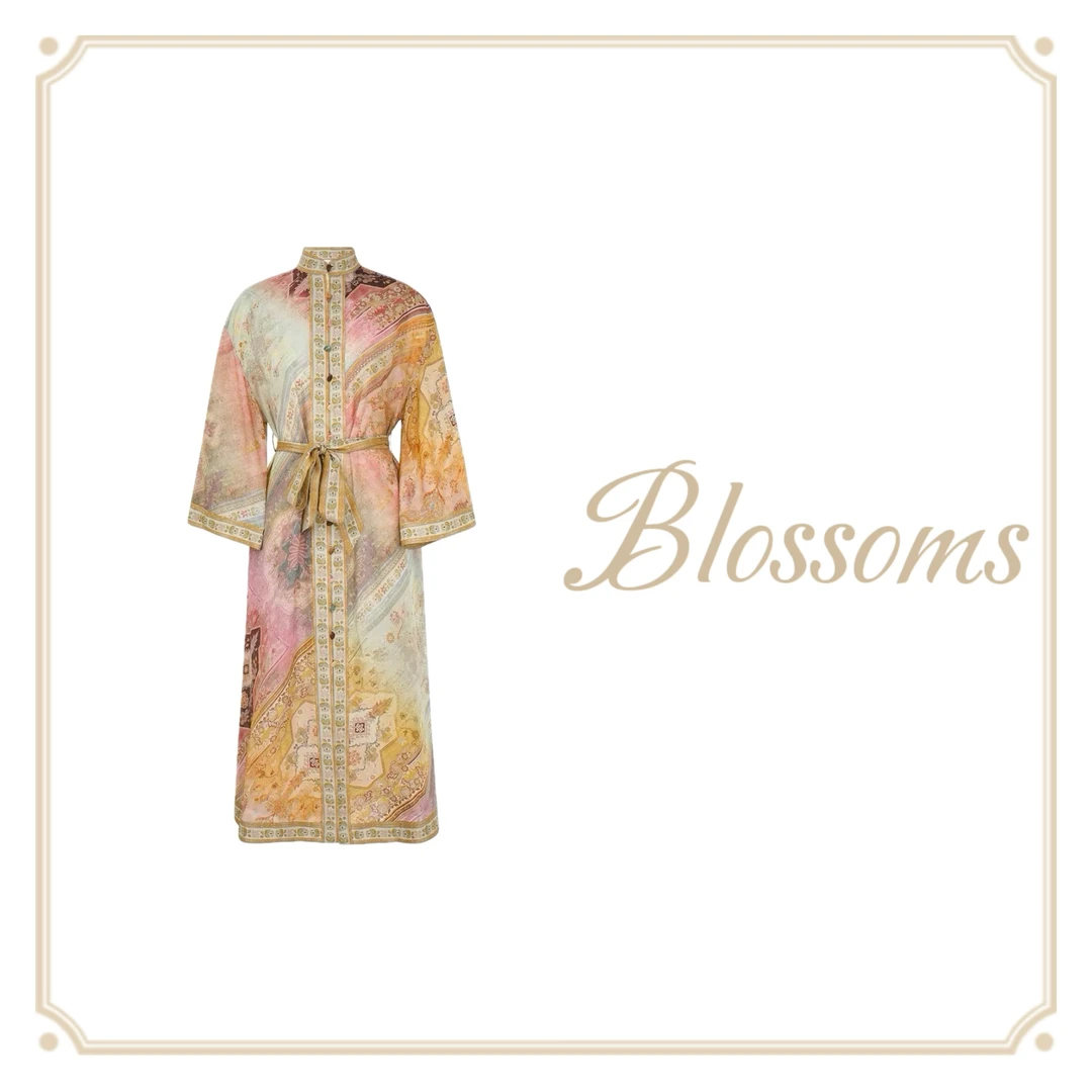 B1249连衣裙印花A字裙高腰女装夏季旗袍碎花时尚长裙设计师优雅