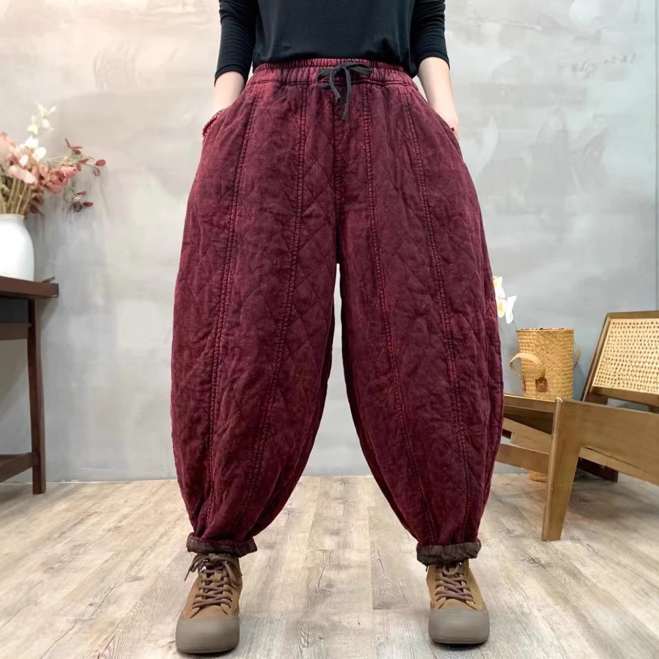 2024秋季新款 松紧腰炒色包边加棉哈伦长裤九分裤休闲女装潮
