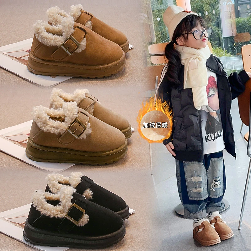 勃肯鞋女童棉鞋2024冬季新款男童勃肯棉鞋儿童雪地靴加绒加厚保暖
