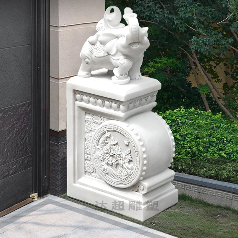 汉白玉石雕门墩抱鼓石大象庭院门口摆件居家好物