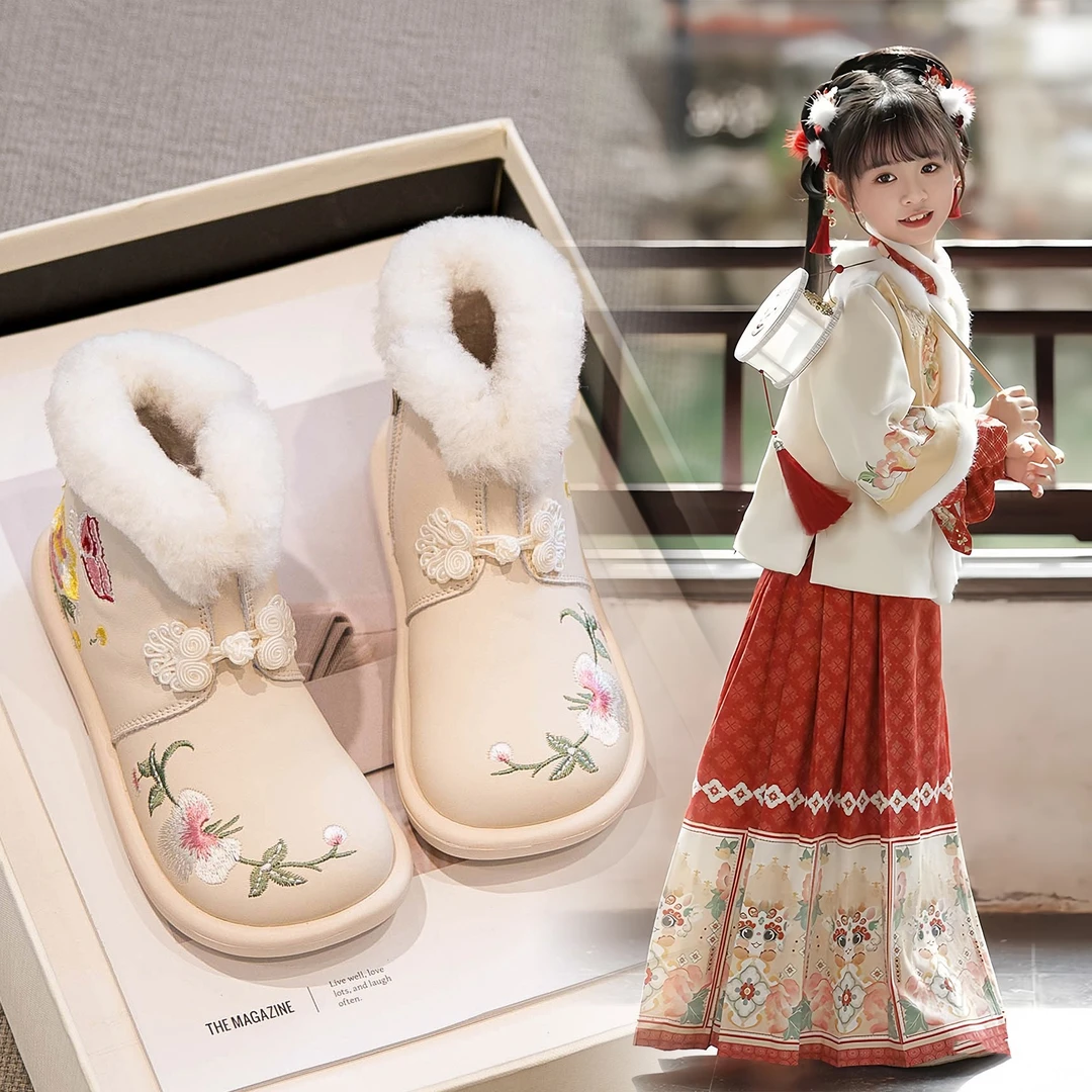 童梦晴天【梦南国】女童雪地靴儿童鞋子大棉鞋女宝宝加绒加厚汉服鞋