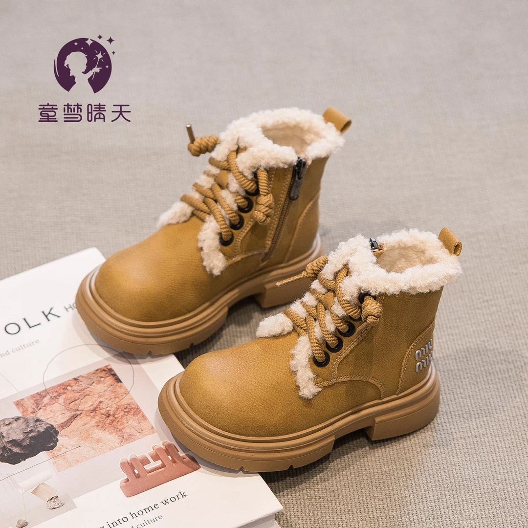女童雪地靴加绒2023冬季新款儿童靴子厚底大棉鞋防水宝宝冬鞋冬款