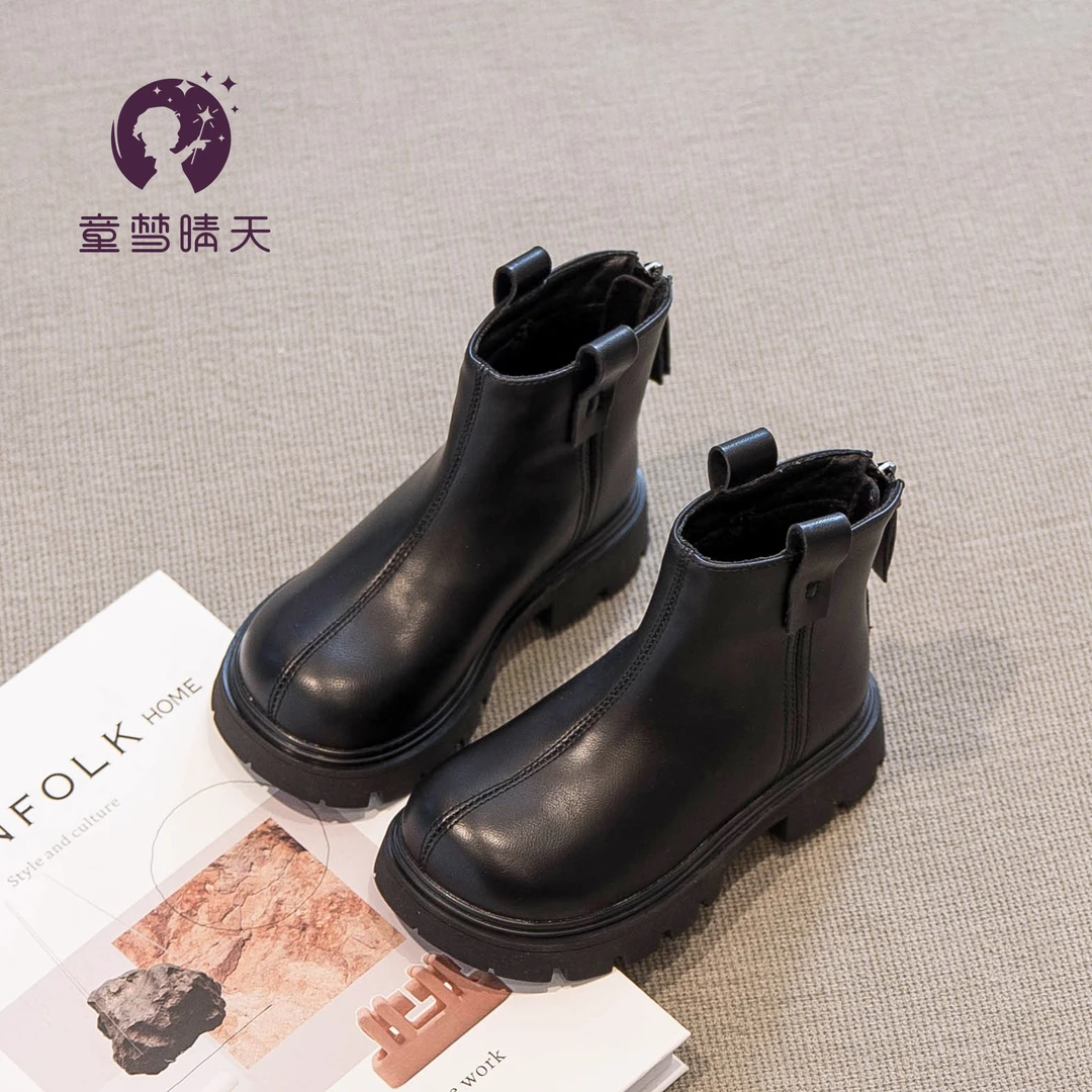 女童黑色马丁靴2023春秋新款儿童靴子时尚百搭网红女宝宝短靴秋季