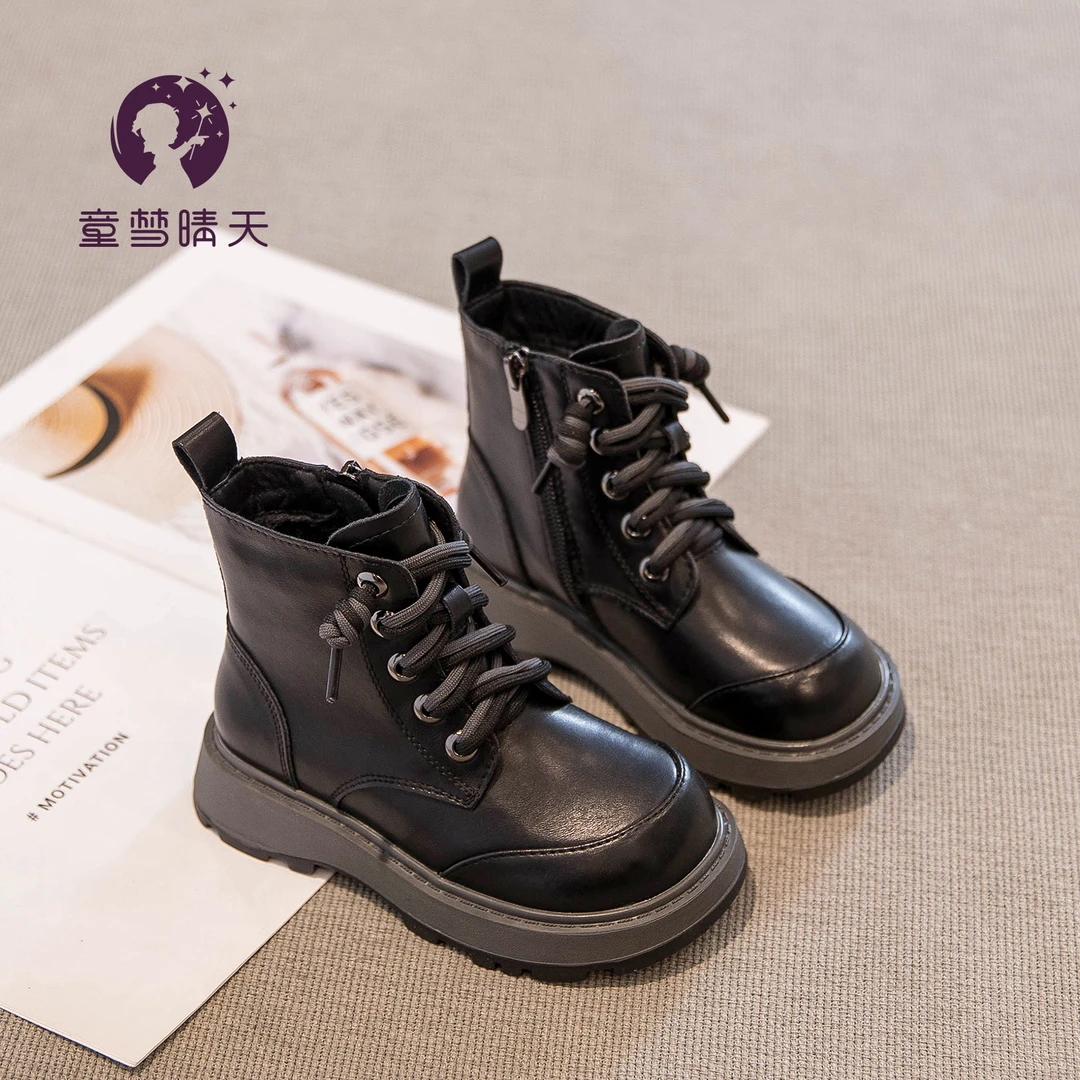 儿童靴子马丁靴2022新款女童靴百搭英伦风棉鞋加绒短靴中大童男童