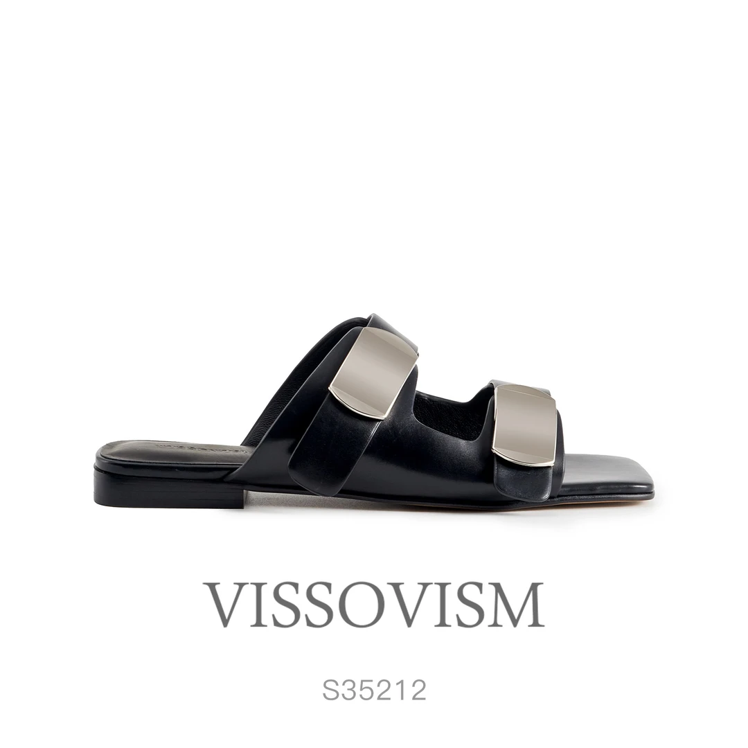 VISSOVISM方头露趾平底外穿拖鞋凉鞋女士百搭  S35212