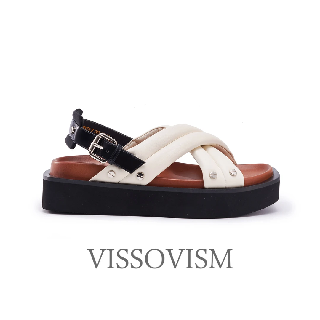 VISSOVISM羊皮铆钉夏季交叉平底凉鞋  S68301