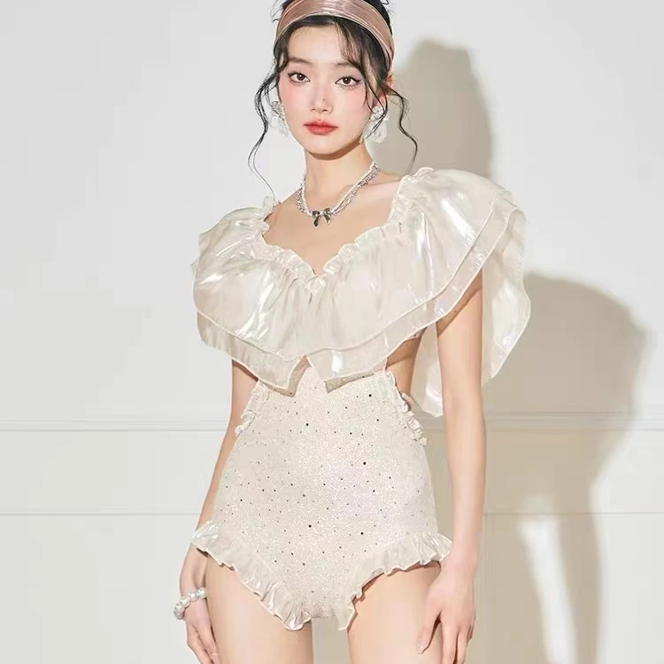 铭扬天夏定制温泉网红性感小胸聚拢粉泳衣遮肚显瘦in