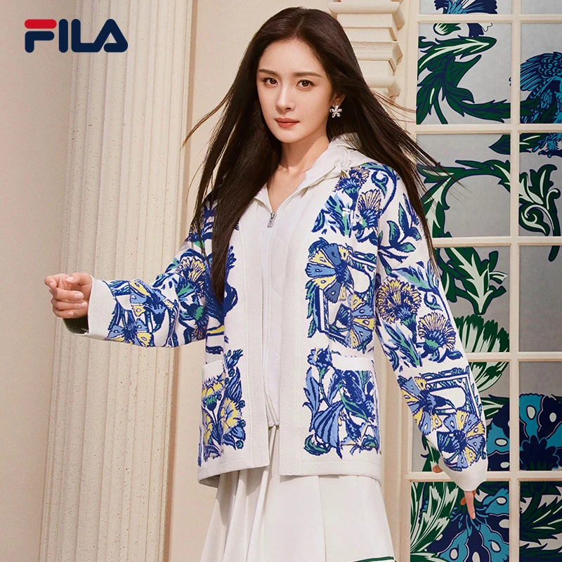 FILA斐乐【杨幂同款】V&A联名时尚女子满印编织外套F11W418412F