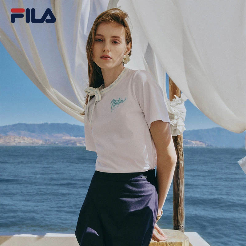 FILA斐乐女士运动舒适透气圆领休闲百搭针织短袖衫F11W424111F