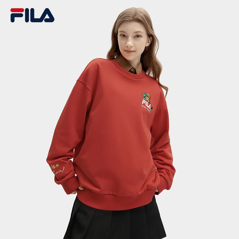 FILA斐乐女装新年款时尚圆领百搭休闲运动针织套头衫F11U419203F