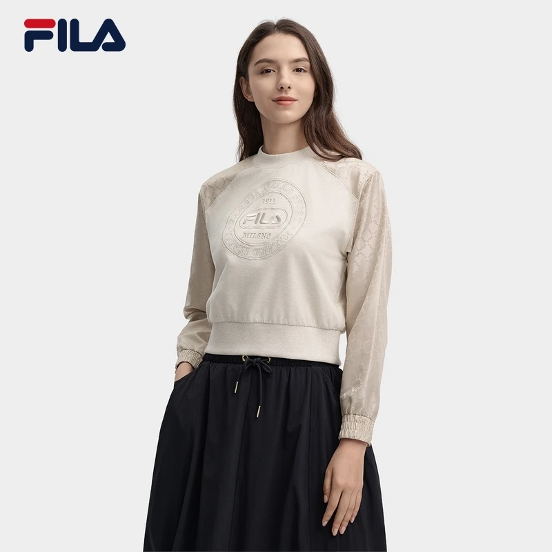 FILA斐乐女子运动时尚休闲印花圆领百搭针织套头衫F11W435202F