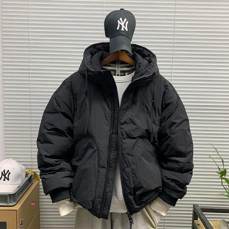 冬季加厚羽绒服男美式复古白鸭绒连帽外套潮牌防寒保暖短款羽绒衣