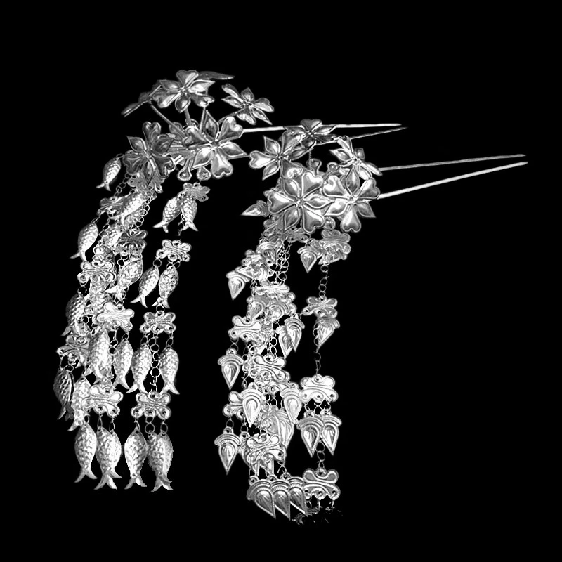 苗银复古国风凤凰孔雀少数民族风长流苏宫廷发饰汉服发簪苗族发钗