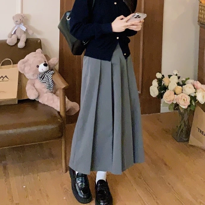 安璃 高腰百搭长款百褶裙半身裙