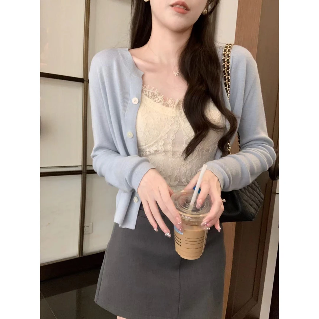 安安 温柔蓝百搭针织开衫