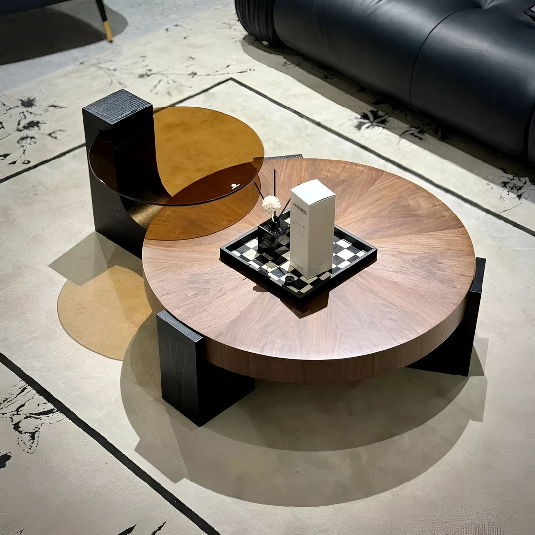 意式极简客厅家用轻奢高级感设计师中古风圆形个性组合茶几