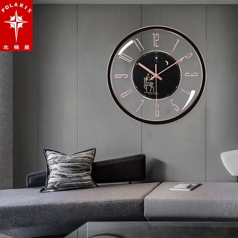 北极星轻奢客厅静音挂钟北欧鹿头创意钟表时尚摇摆网红墙上挂墙66