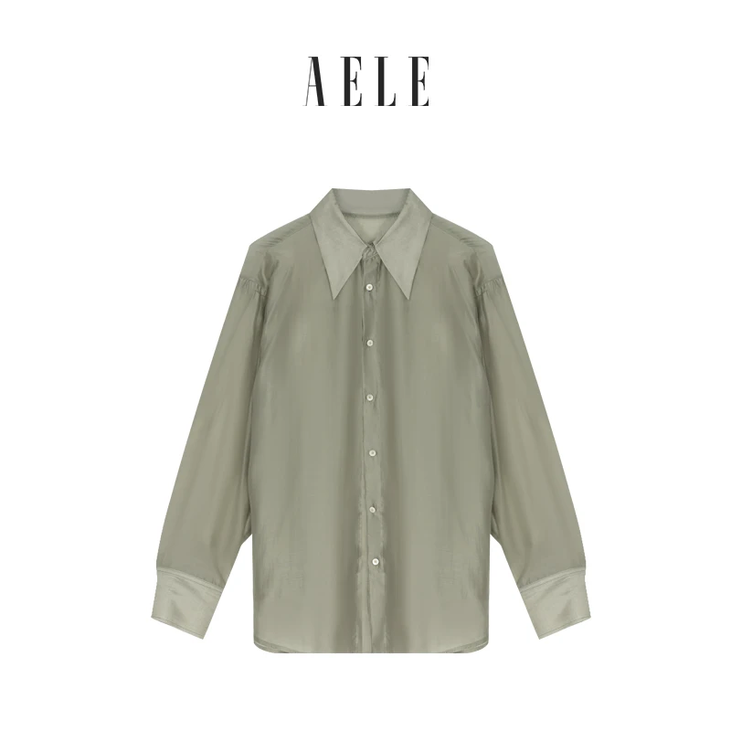 AELE时尚通勤休闲百搭尖领长袖开襟衬衫YZ-81143 D