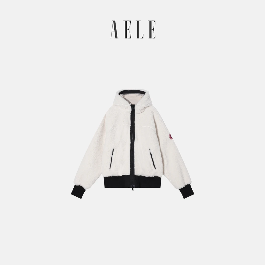 AELE慵懒摇粒绒连帽拉链休闲宽松外套ZM 6651